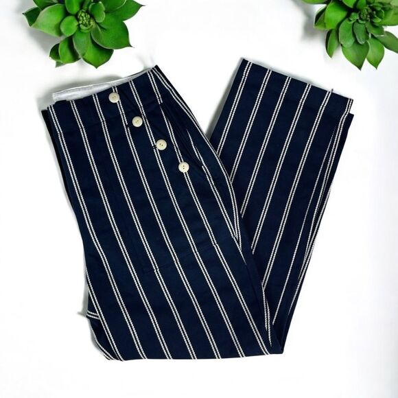 🆕 J. Crew Straight-Leg Sailor Pant in Stripe with Button Detail - Picture 4 of 12